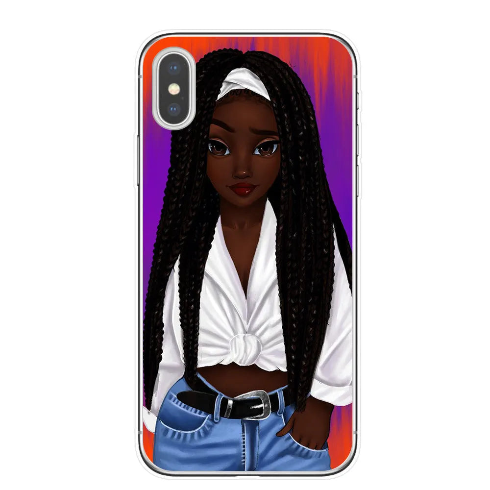 Hand drawn girl TPU phone case for iPhone with artistic design in multiple colour options