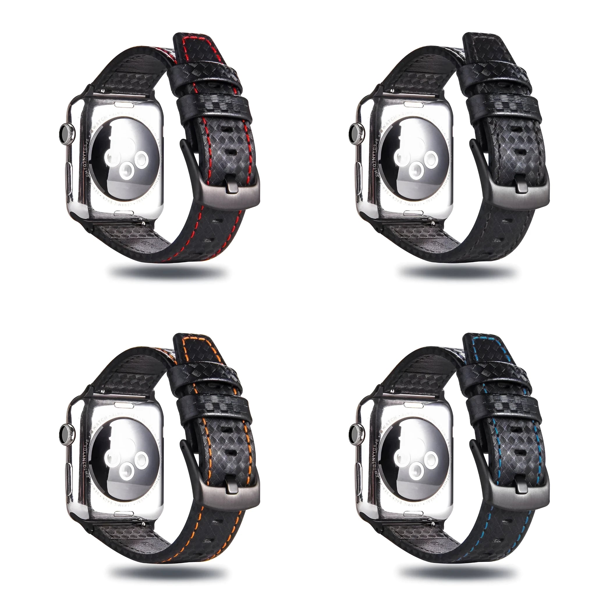 Carbon fibre pattern PC hard shell watch case with leather band in multiple colour options for iPhone compatible watches