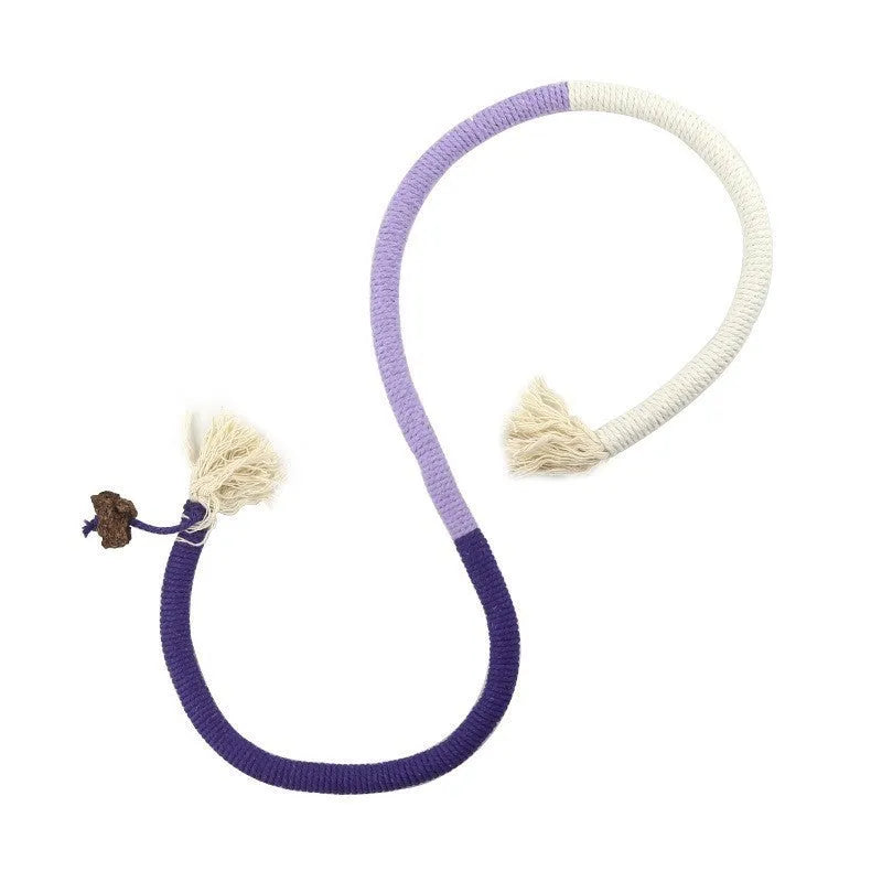 70cm cotton cat bite rope toy in purple, orange, or red/green colours for chewing and play