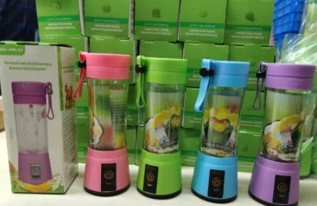 Portable USB rechargeable blender 380ml six blades plastic body pink colour box