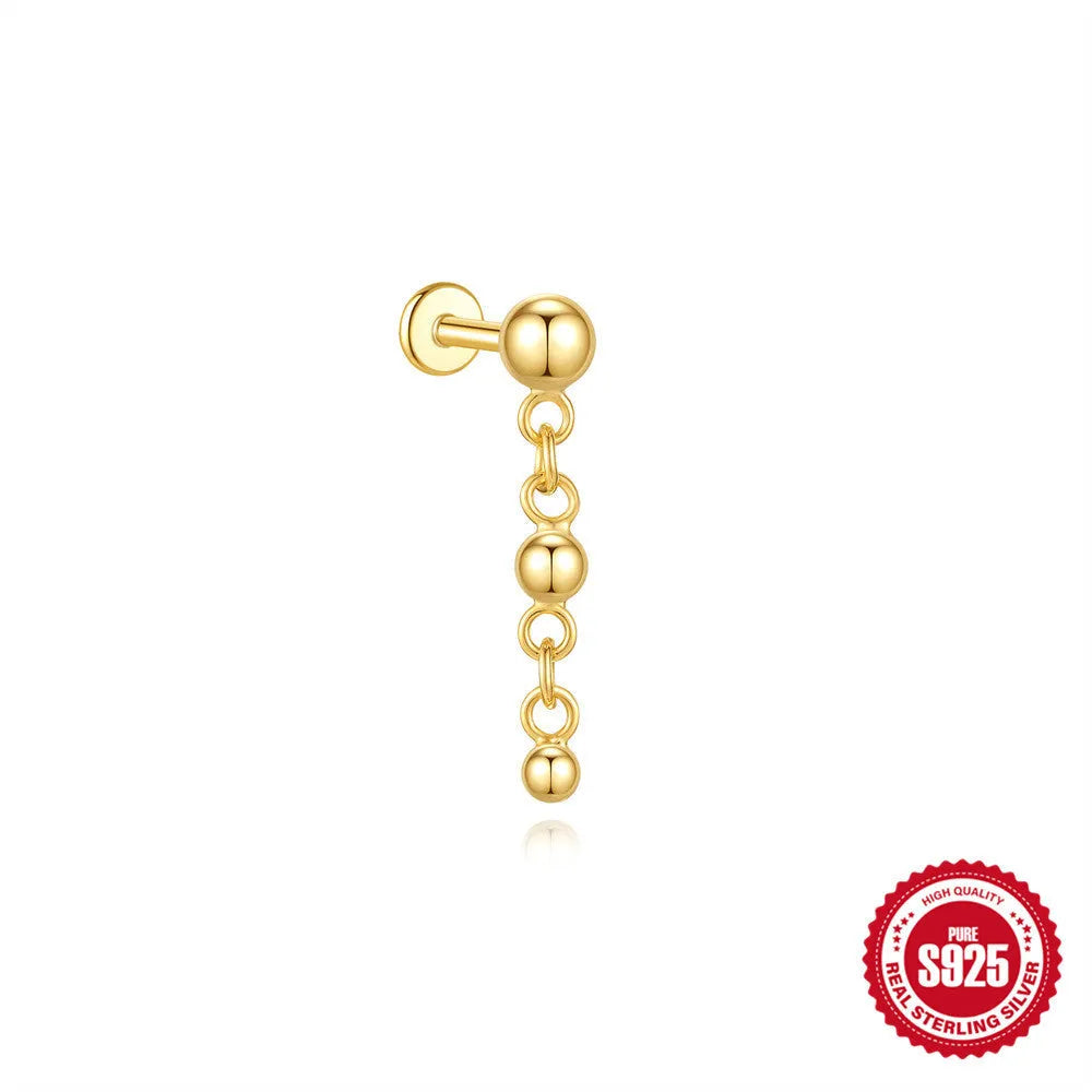 Geometric water drop shaped S925 sterling silver earrings with a flat spiral puncture back, in a gold electroplated finish.