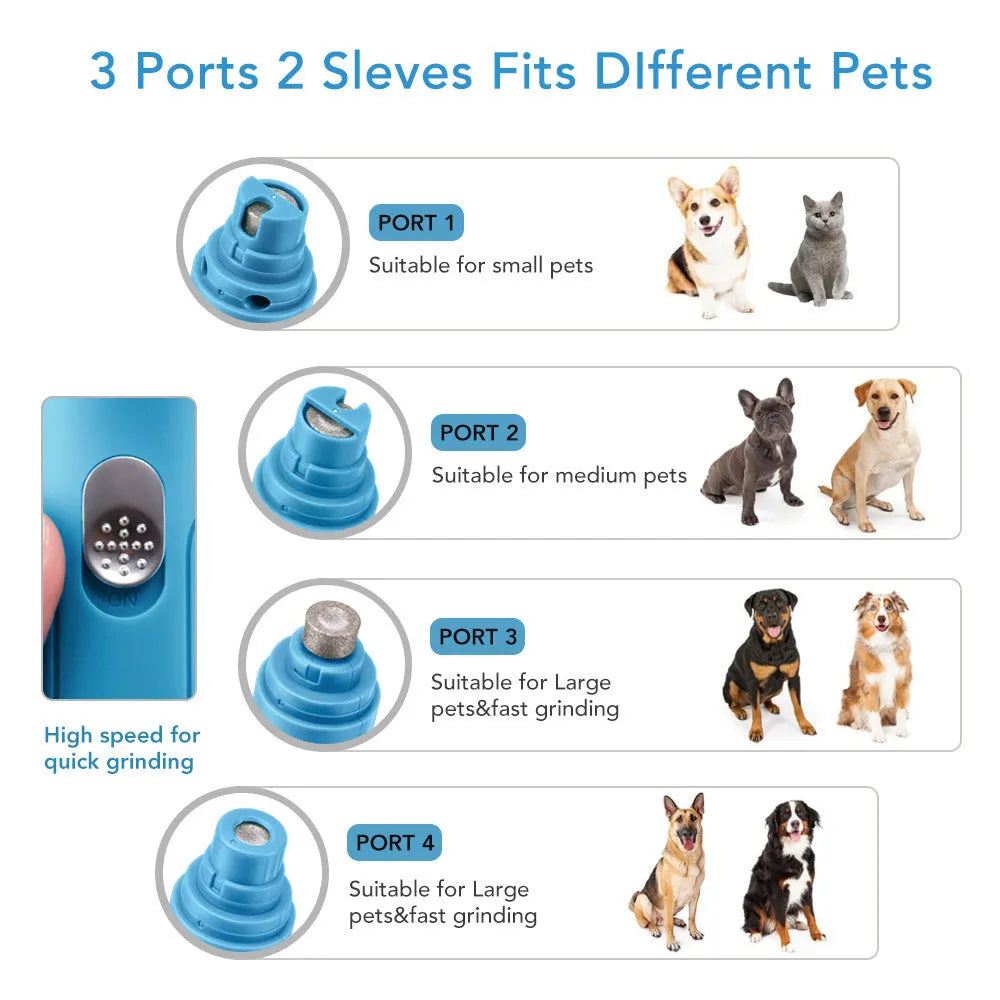 Blue electric pet nail grinder with diamond grinding head, 15.3 x 3.3cm, 192g, for dogs, cats and small pets