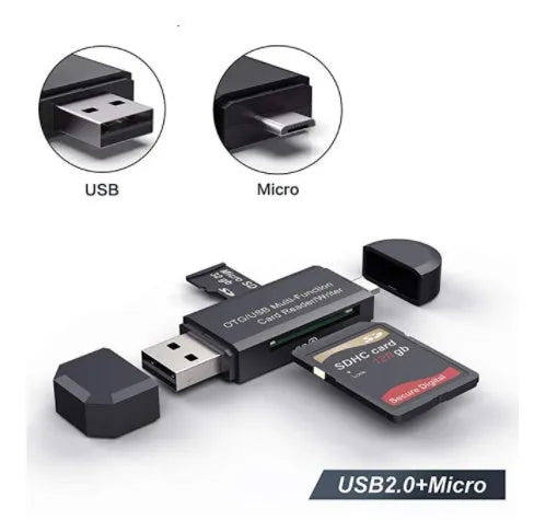 Black USB 3.0 card reader with Type-C connector for SD and TF memory cards
