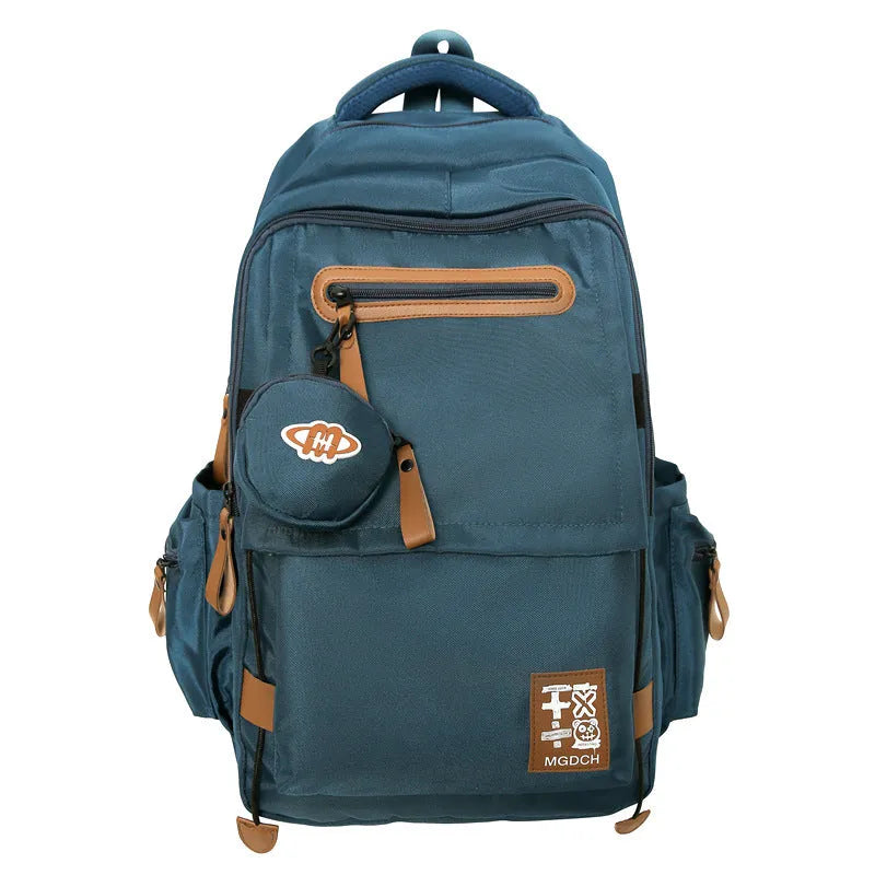 Large-capacity nylon school backpack for junior high students in street trend style with curved shoulder straps