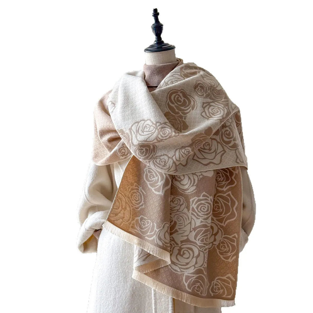 Imitation cashmere winter scarf with tassels in grey colour showing 185cm length