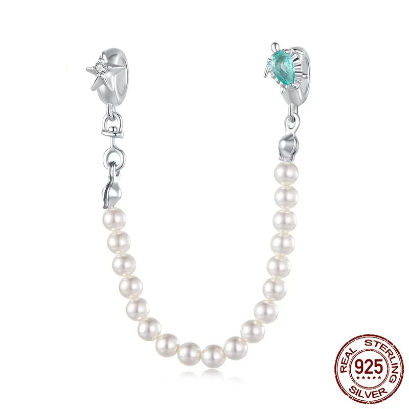925 sterling silver sea turtle starfish charm bead with 5cm chain length on white background