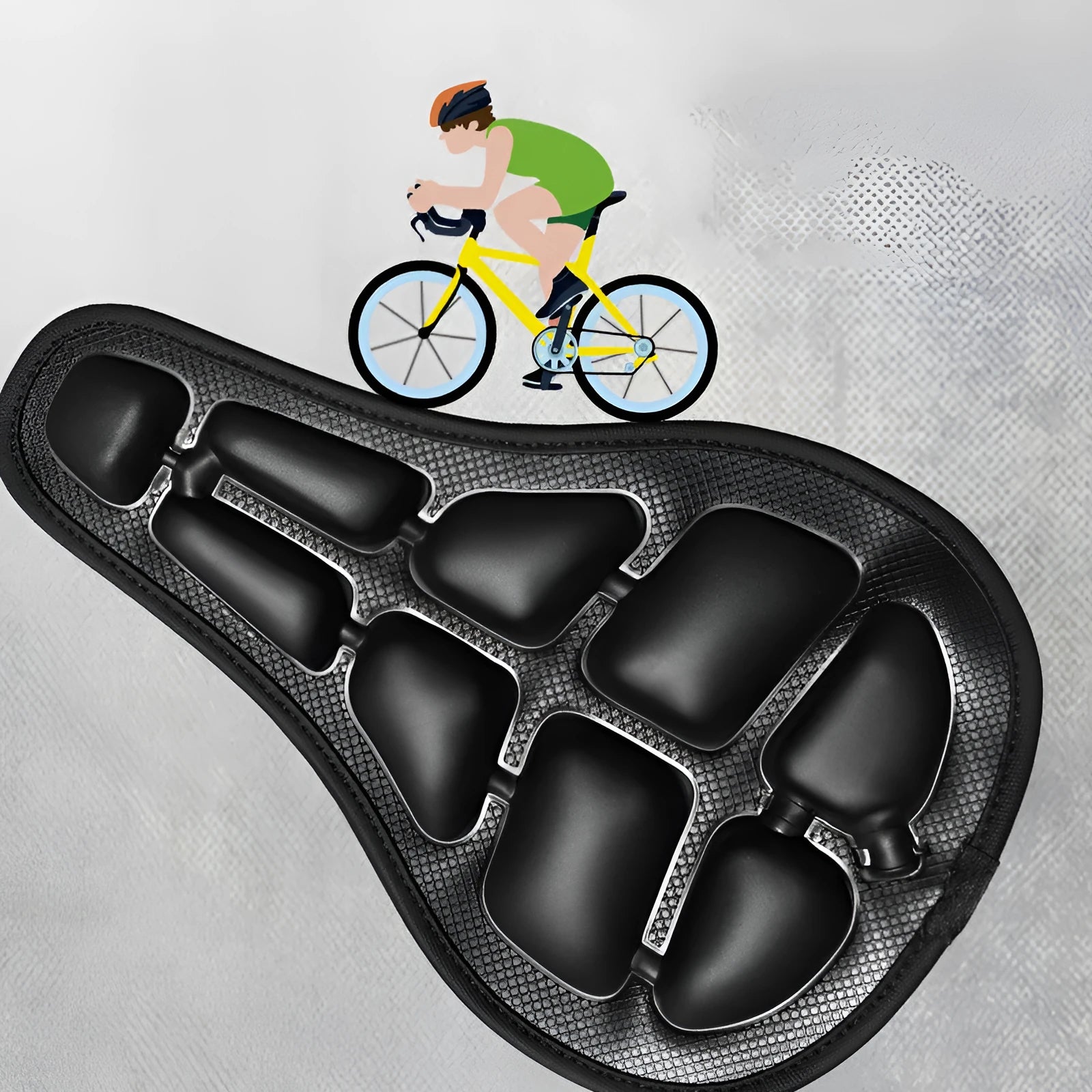 Black mountain bike saddle cushion with TPU and fabric layers on a black saddle