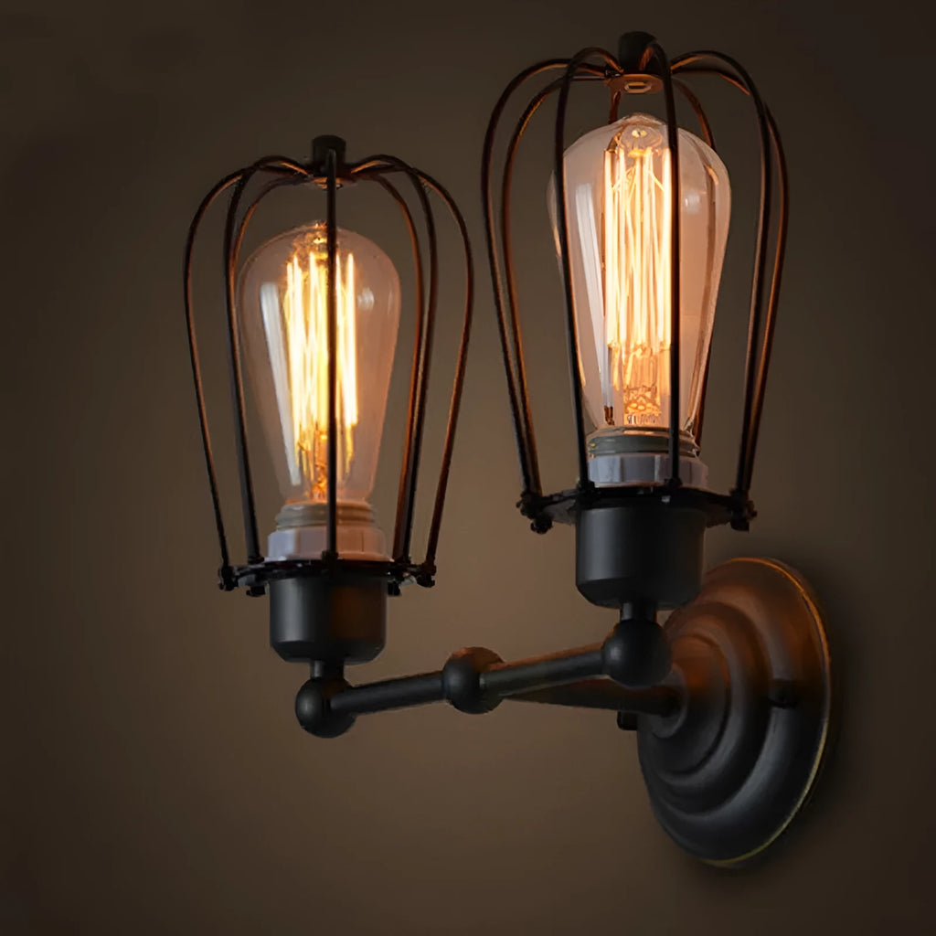 Retro industrial LOFT wall lamp iron construction double head without bulb for corridor staircase aisle