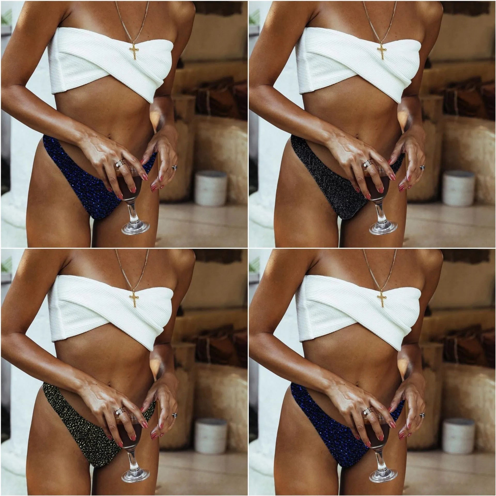 Women's separated swimwear flash irregular two-piece briefs in black with polyester lining