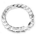 Silver-plated copper geometric bracelet on display, 22cm length, 10mm width, unisex style
