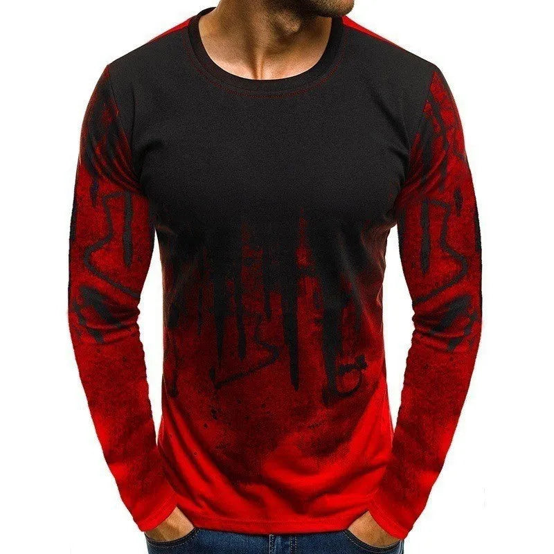 Men's long sleeve t-shirt autumn winter gray digital print sports top