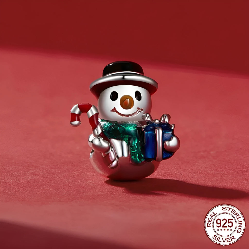 S925 silver snowman charm bead 13x12mm with 4.5mm hole, dripping oil finish, colour BSC939