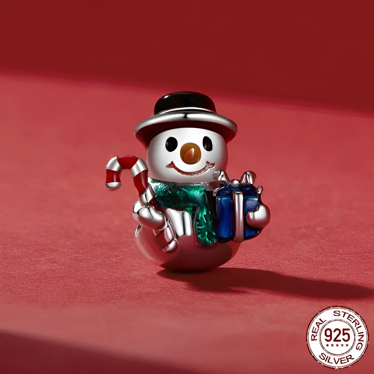 S925 silver snowman charm bead 13x12mm with 4.5mm hole, dripping oil finish, colour BSC939