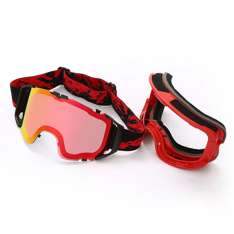 Double-layer anti-fog ski goggles with full real film lens in red, white, orange, black, and blue colour options