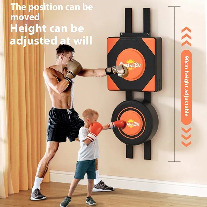 Hanging boxing wall target set with PU leather construction showing round and square punching surfaces