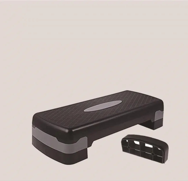 Aerobic fit step pedal in PP material, 68 by 28 by 15 cm, black and blue colour, for home cardio exercise