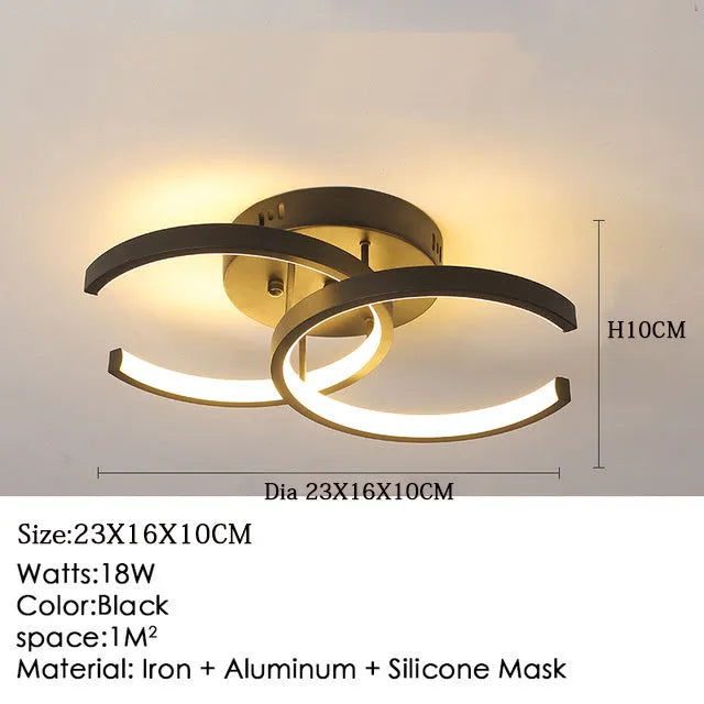 Modern aluminium ceiling lamp in black for corridor entrance hall lighting with remote control