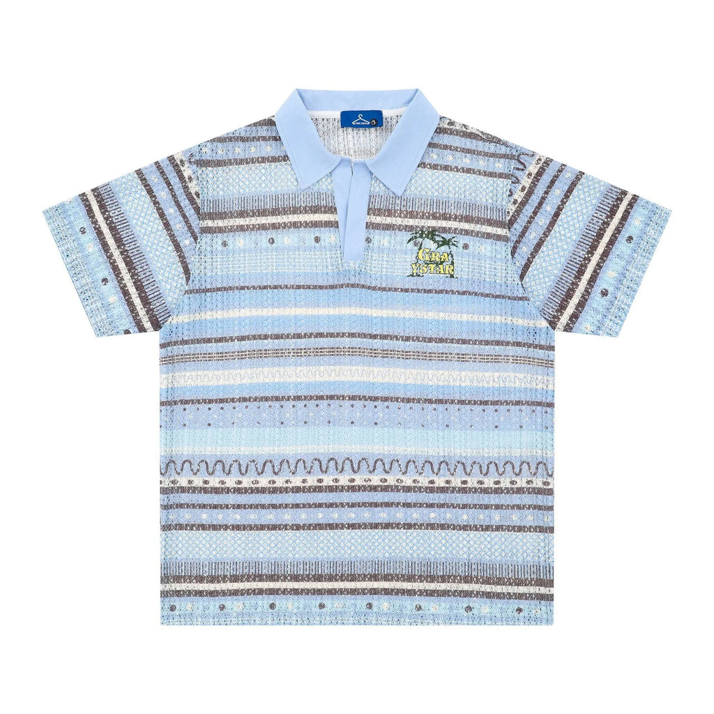 Men's printed short sleeve shirt in loose fit with polyester fabric available in yellow and blue colours