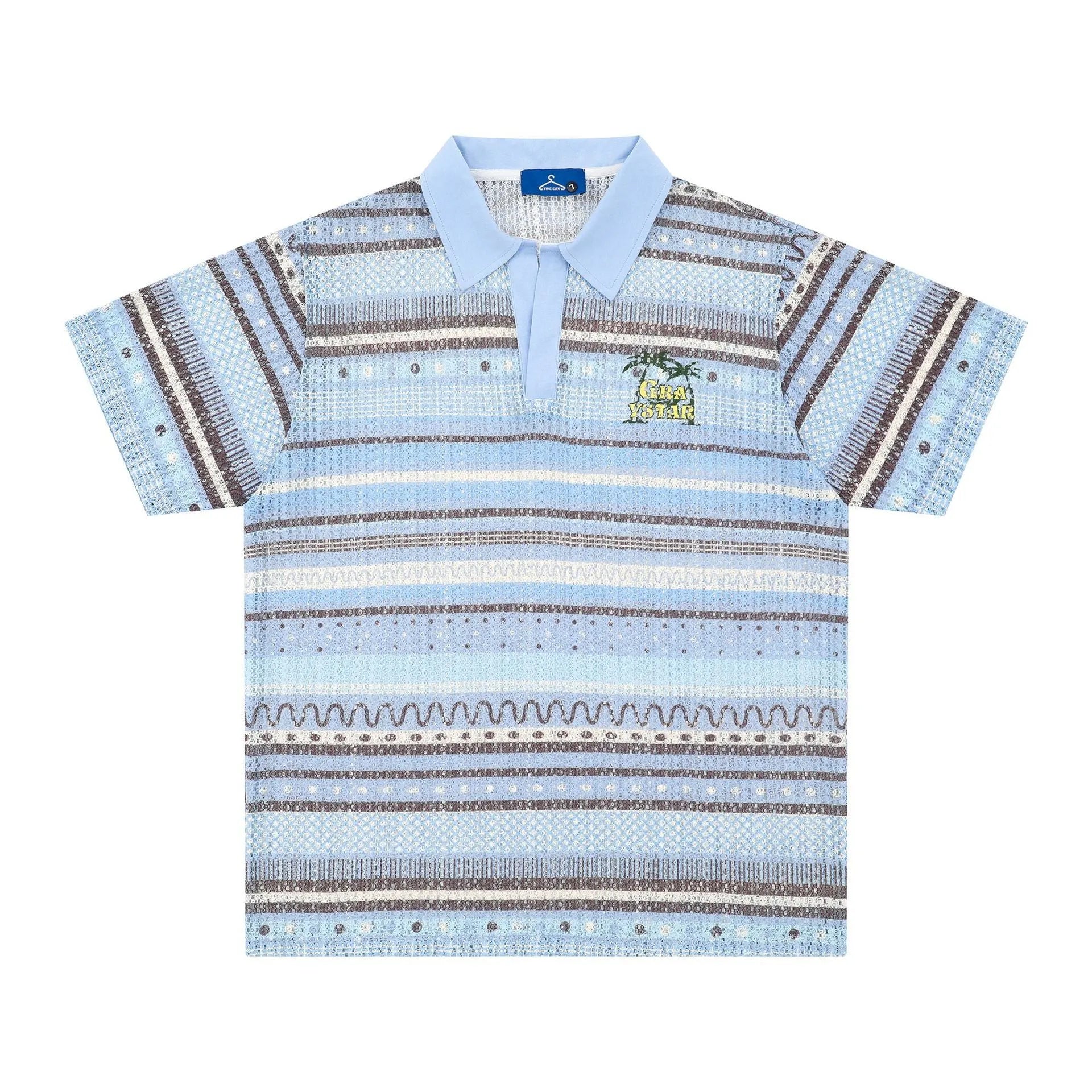 Men's printed short sleeve shirt in loose fit with polyester fabric available in yellow and blue colours