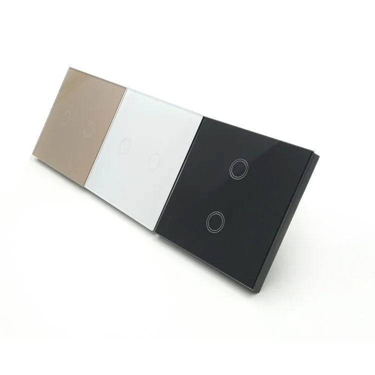 86 type tempered glass touch switch for low power lighting in black, gold or white finishes
