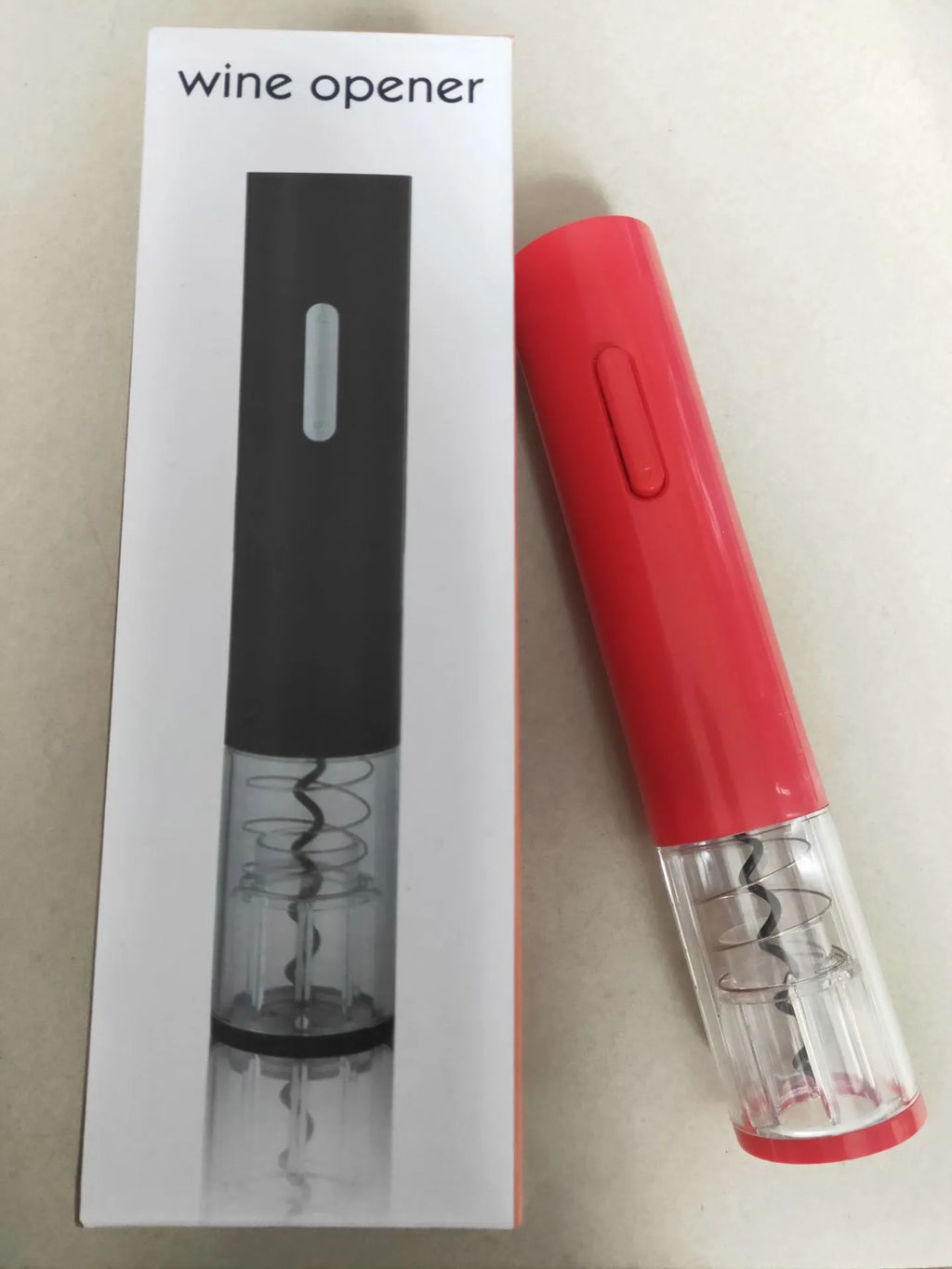 Automatic electric wine bottle opener with foil cutter in red, black, or white colour options.