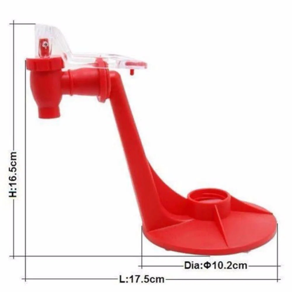 Red plastic Magic Tap soda dispenser attached to 2-litre bottle