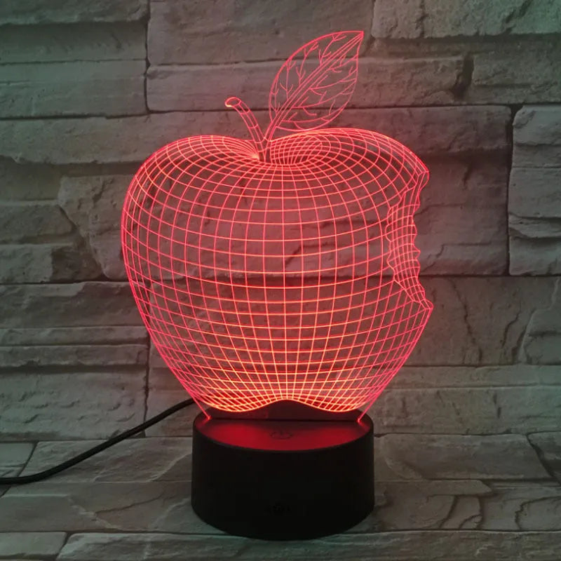 3D fruit-shaped colourful night light with acrylic shade and touch control.