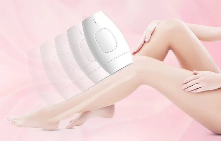 Black laser hair removal device with UK plug and control buttons, suitable for home use on face and body