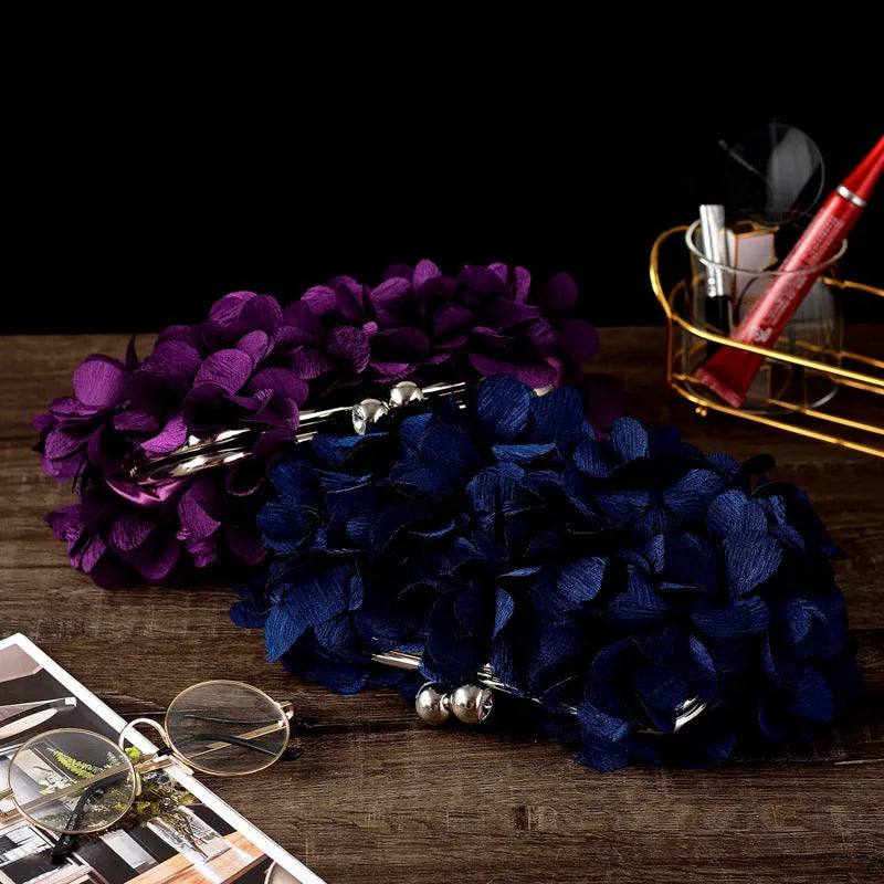 Flowe silk bridal evening banquet clutch bag with flower design, horizontal square shape, in available colours