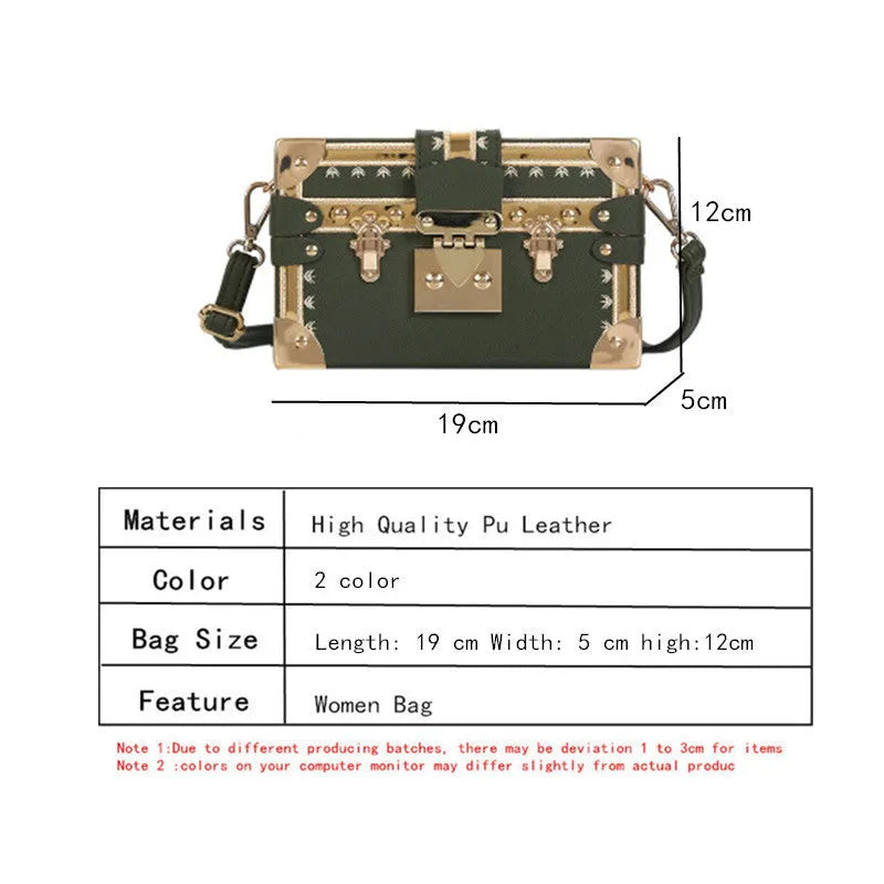 Women's hard-shell PU shoulder and crossbody handbag with hasp closure in black or green.