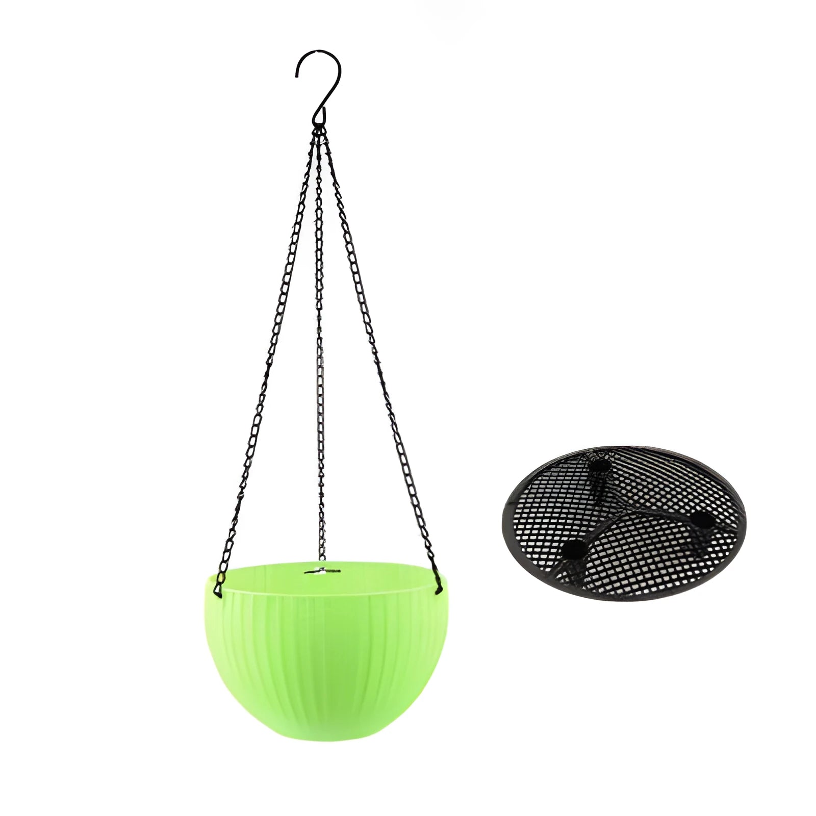 Plastic hanging basket with inner pot and chain in one of seven available colours