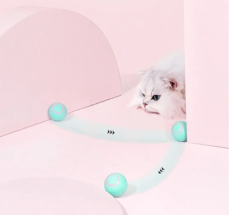 Cat Gravity Intelligent Rolling Ball 43mm automatic rotating ball in green, with bionic motion obstacle avoidance on a hard floor