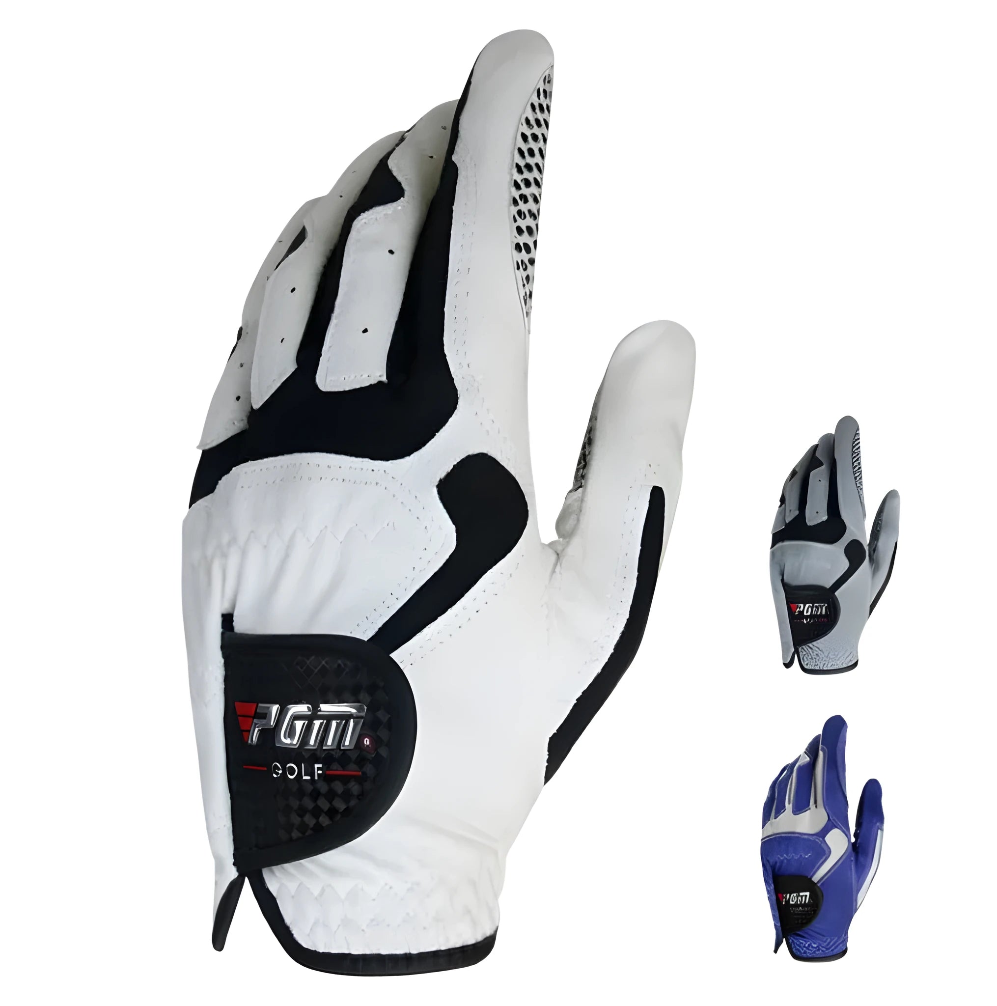 Blue golf microfiber glove with split fingers and anti-skid particles