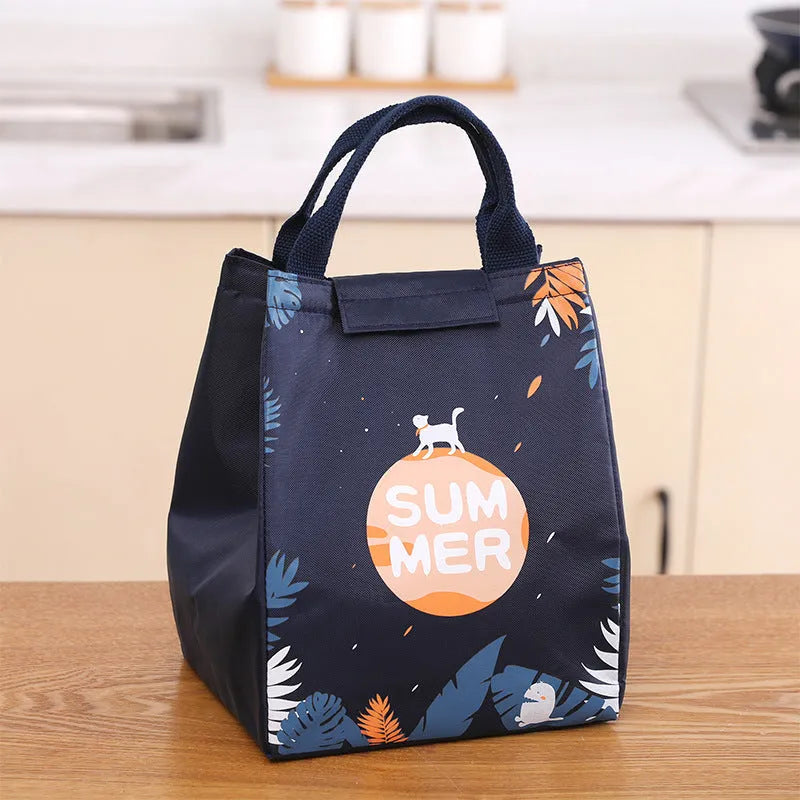 Insulated lunch bag with Oxford cloth construction and thermal protection in multiple colour patterns