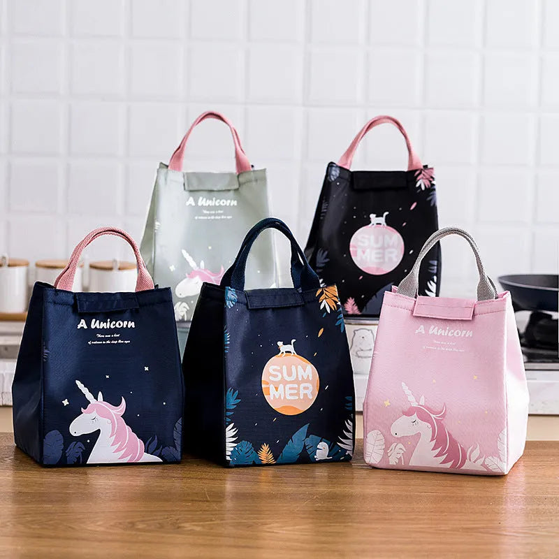 Thickened thermal insulation lunch box bag in Oxford cloth with grey unicorn colour pattern