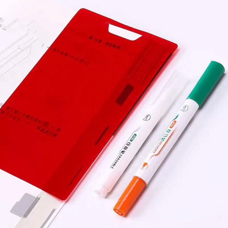 Green erasable highlighter and pen set with eraser, plastic shell and card packing