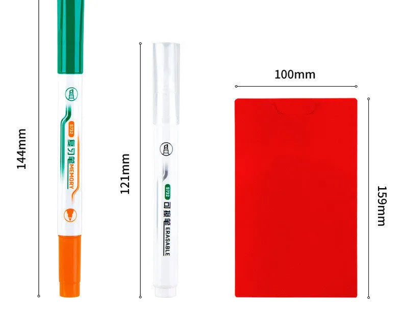Green erasable highlighter and pen set with eraser, plastic shell and card packing