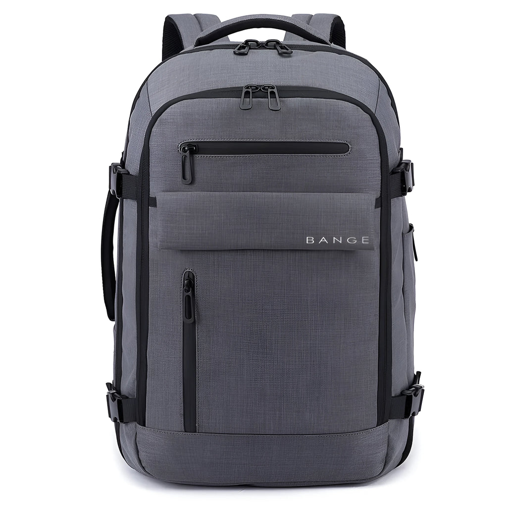 Waterproof men's computer backpack in black with Oxford cloth exterior, large capacity, and air cushion straps