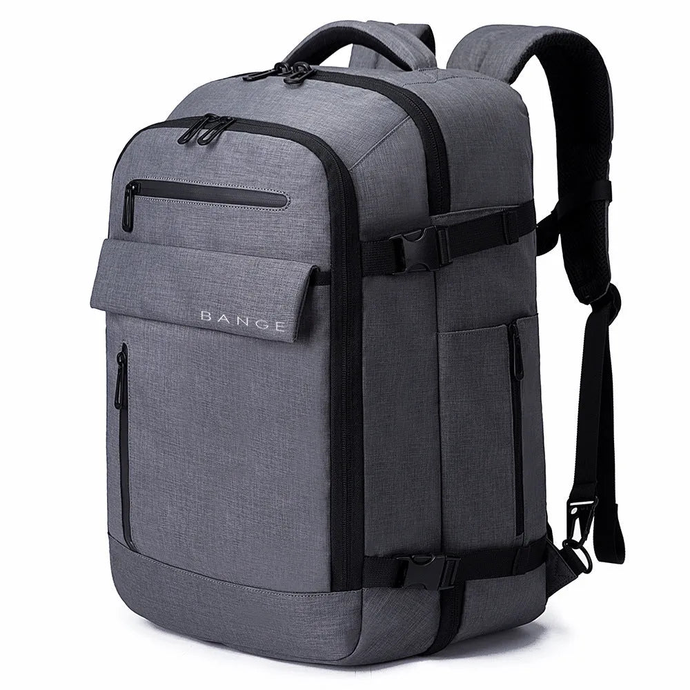 Waterproof men's computer backpack in black with Oxford cloth exterior, large capacity, and air cushion straps