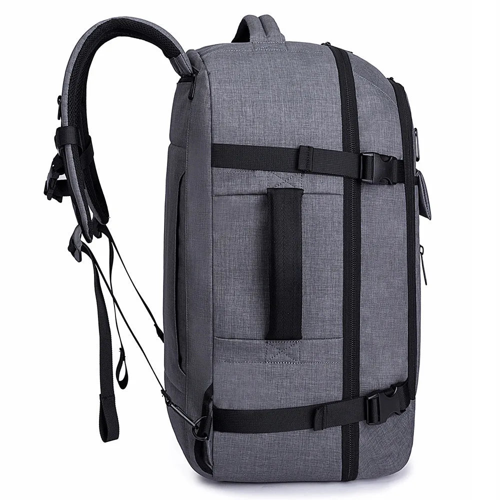 Waterproof men's computer backpack in black with Oxford cloth exterior, large capacity, and air cushion straps