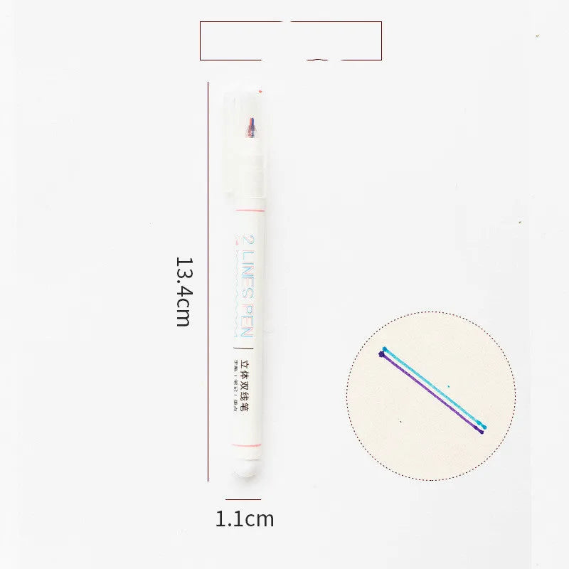 Two-colour student highlighter pen with 0.5mm tip and 13.4cm plastic body