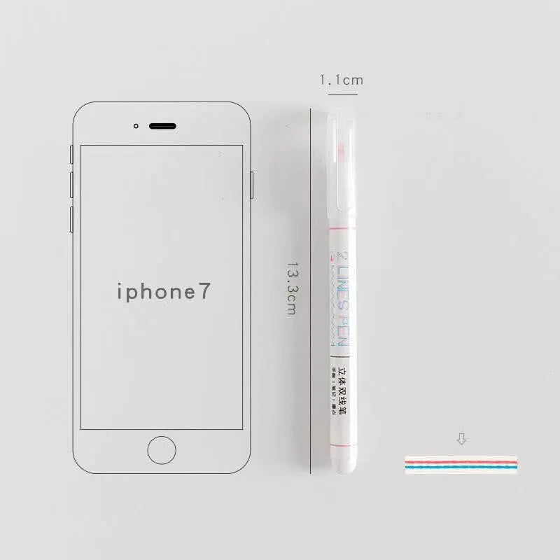 Two-colour student highlighter pen with 0.5mm tip and 13.4cm plastic body