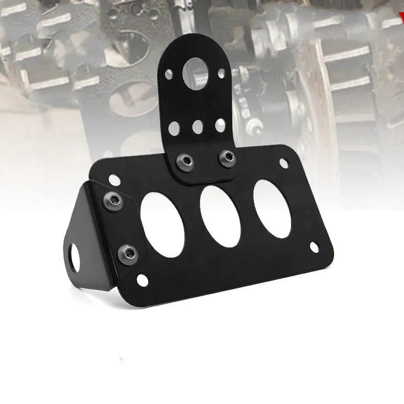 Black aluminium motorcycle side direction taillight and 7 x 4 inch licence plate bracket with seven-fin 12V light.