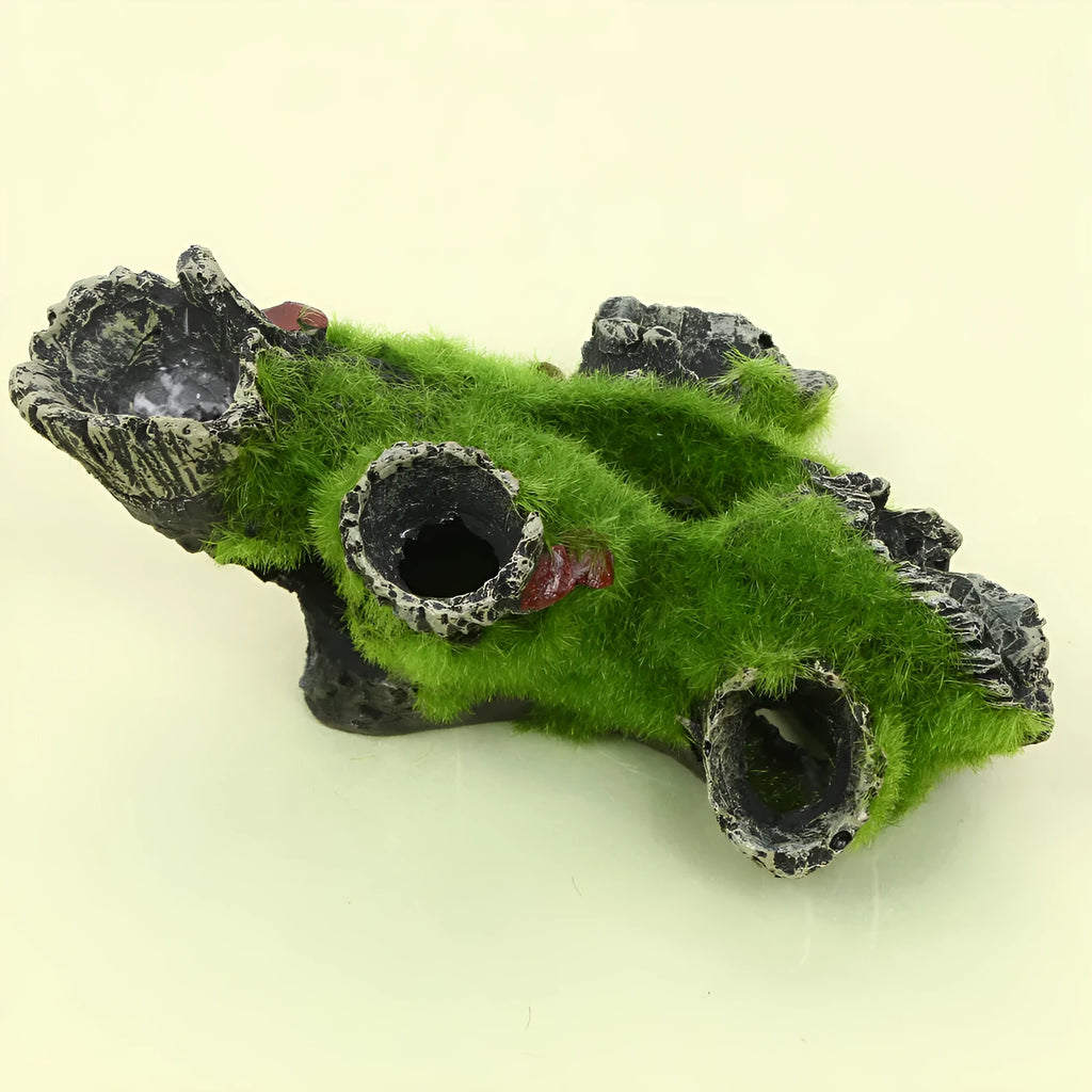 Green synthetic resin shrimp spawning tree ornament with flocking tree head for fish tank decoration