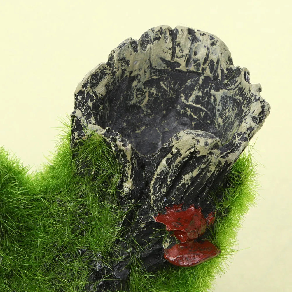 Green synthetic resin shrimp spawning tree ornament with flocking tree head for fish tank decoration