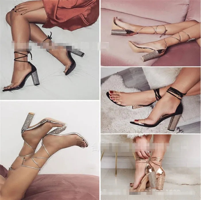 Black and gold pointed toe plastic high heels for women.