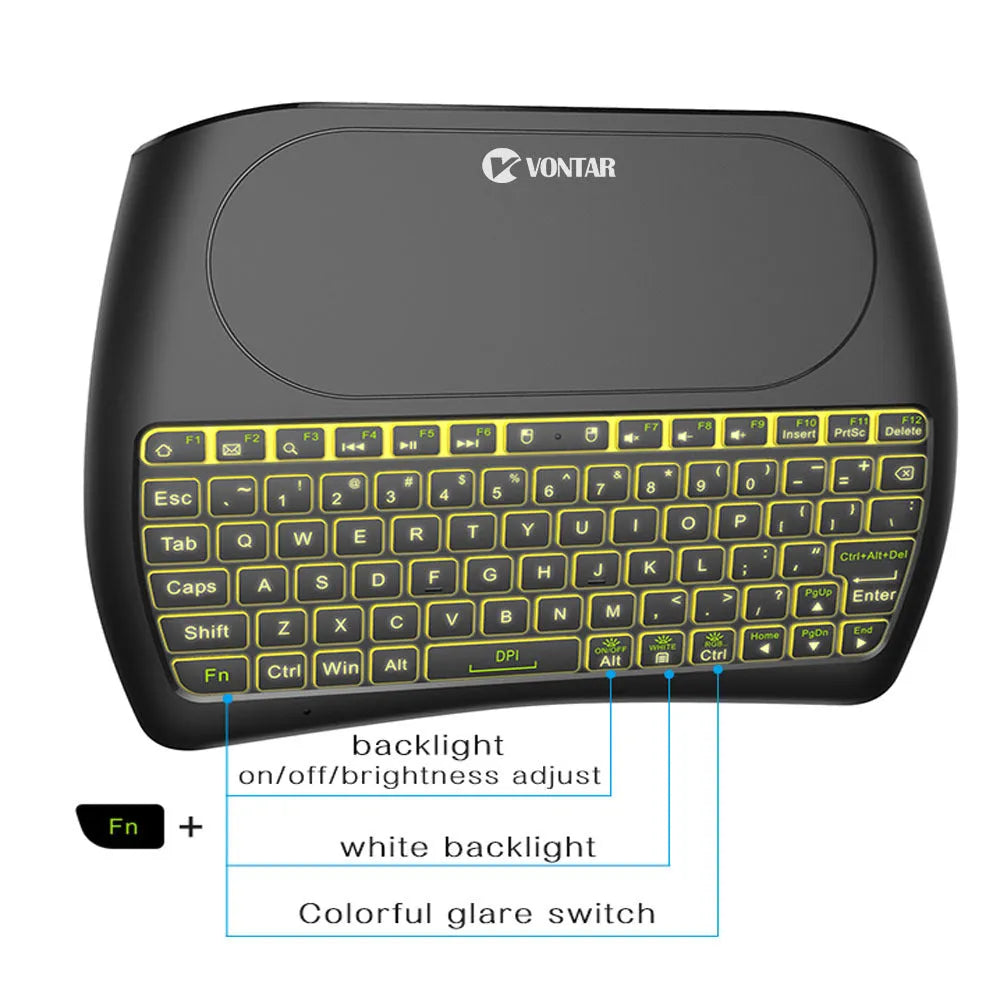 D8 wireless mini keyboard with seven-color backlit keys and dual-mode Bluetooth and 2.4G connectivity