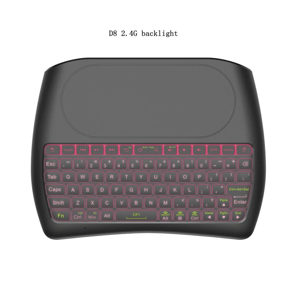 D8 wireless mini keyboard with seven-color backlit keys and dual-mode Bluetooth and 2.4G connectivity