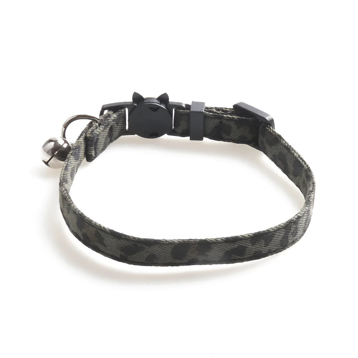 Cloth cat collar with bell, 1.0cm x 28cm, shown in Brown, Green, or Pink