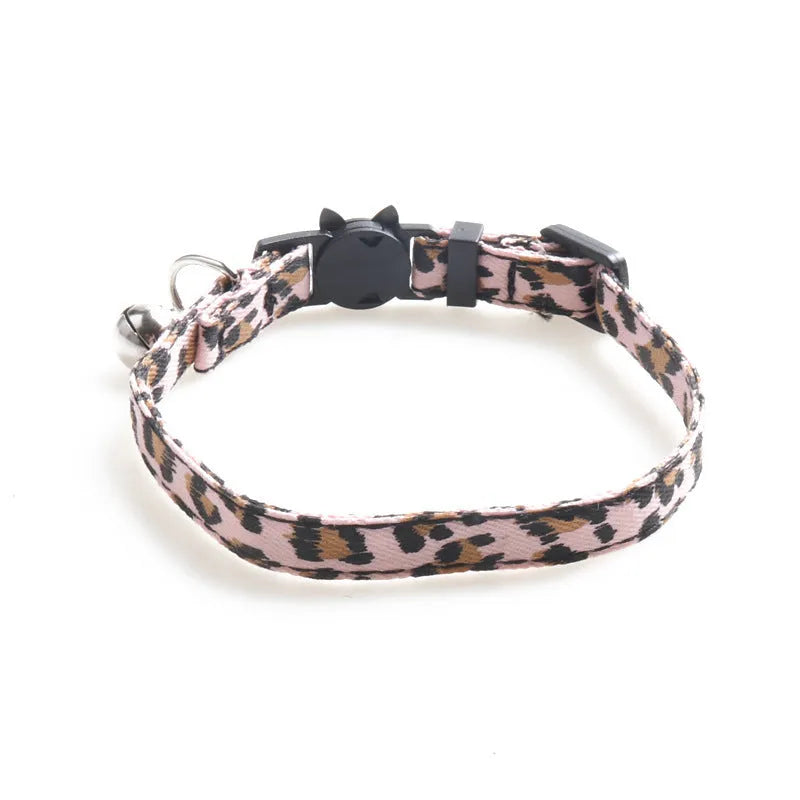 Cloth cat collar with bell, 1.0cm x 28cm, shown in Brown, Green, or Pink